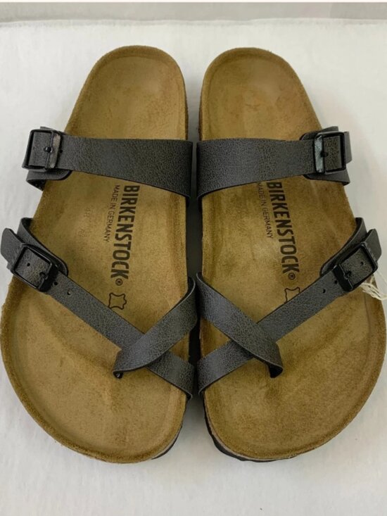 Birkenstock Shoes - Birkenstock Mayari Pull Up Anthracite Birko-Flor Narrow Width Sandals